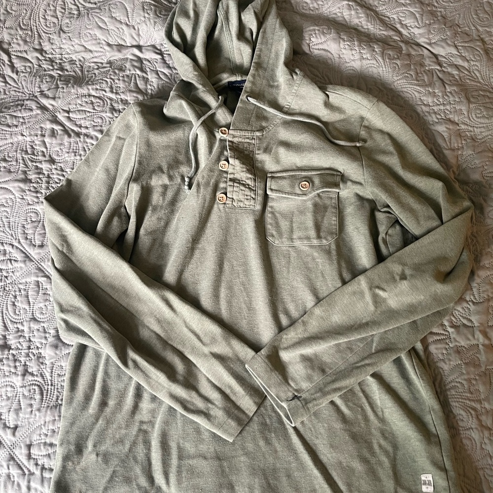 Men's Banana Republic Green Hooded Shirt Size Medium
